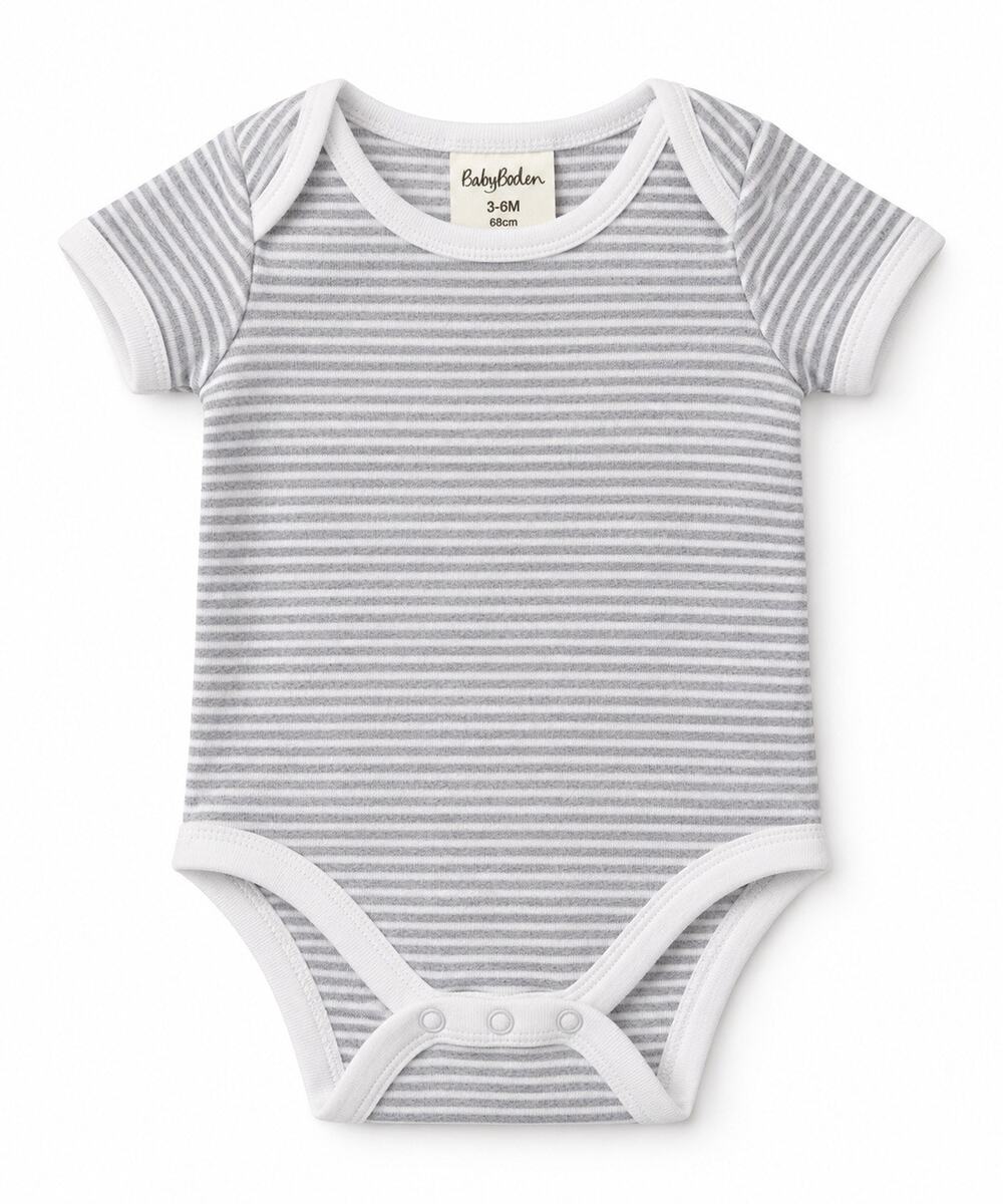 Baby Boden Striped Bodysuit - Gray & White, 3-6M